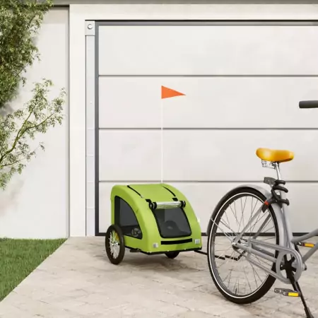 Rimorchio da Bici per Cani Verde in Tessuto Oxford e Ferro