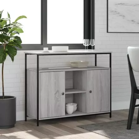 Credenza Grigio Sonoma 100x35x80 cm in Legno Multistrato