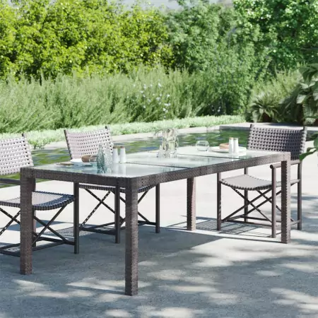 Tavolo Giardino Marrone 190x90x75cm Vetro Temperato Polyrattan