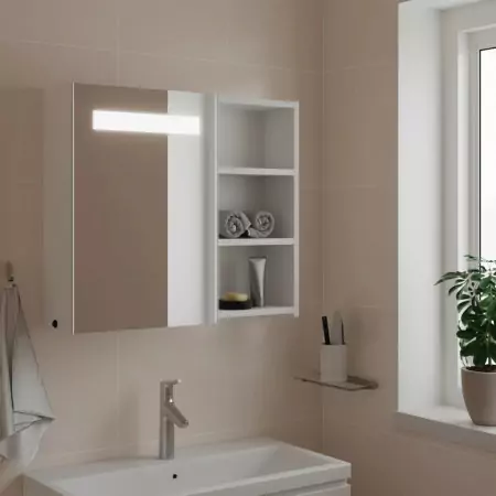 Armadietto Bagno con Specchio e LED Bianco 60x13x52 cm