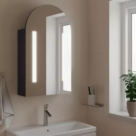 Armadietto Bagno con Specchio e LED ad Arco Grigio 42x13x70 cm