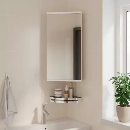 Armadietto Angolare con Specchio da Bagno Bianco 30x24x60 cm