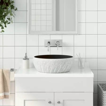 Lavabo da Appoggio Nero e Grigio Rotondo Φ41x14 cm Ceramica