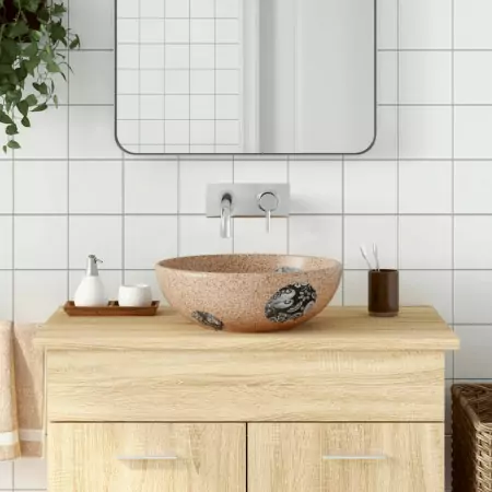 Lavabo da Appoggio Marrone e Blu Rotondo Φ41x14 cm Ceramica