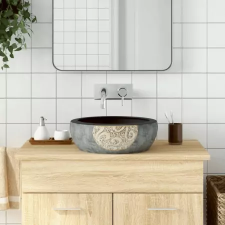 Lavabo da Appoggio Nero e Marrone Rotondo Φ41x14 cm Ceramica