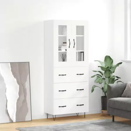 Credenza Bianco Lucido 69,5x34x180 cm in Legno Multistrato