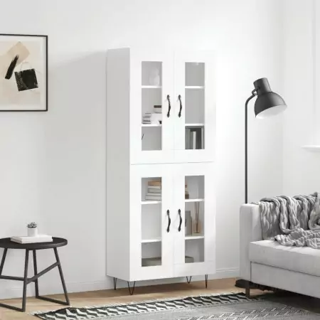 Credenza Bianco Lucido 69,5x34x180 cm in Legno Multistrato