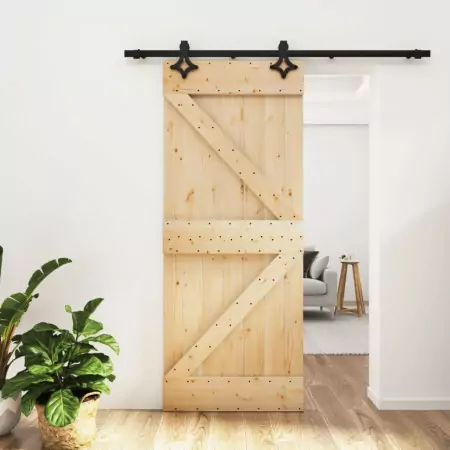 Porta Scorrevole con Set Hardware 85x210 cm Legno Massello Pino