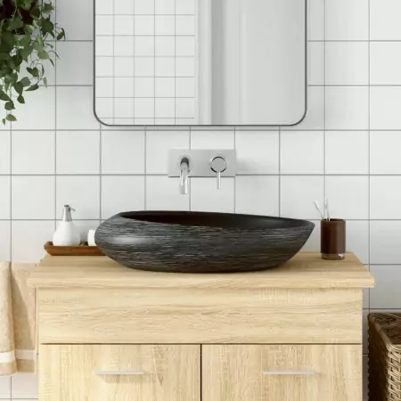 Lavabo da Appoggio Grigio e Nero Ovale 59x40x14 cm Ceramica