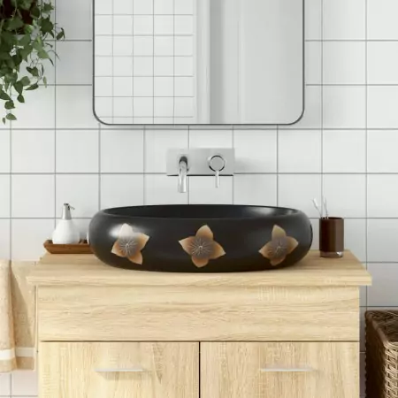 Lavabo da Appoggio Nero e Blu Ovale 59x40x15 cm Ceramica