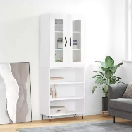 Credenza Bianco Lucido 69,5x34x180 cm in Legno Multistrato