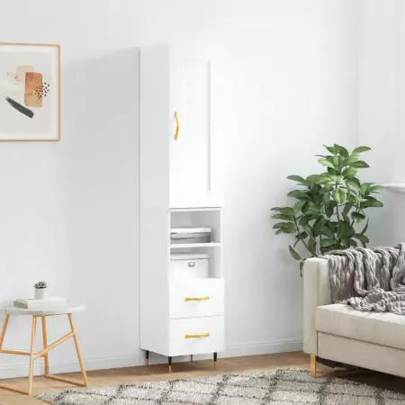 Credenza 34,5x34x180 cm in Legno Multistrato Bianco Lucido