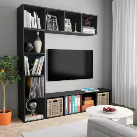 Set Mobili Libreria/Porta TV 3 pz Nero 180x30x180 cm