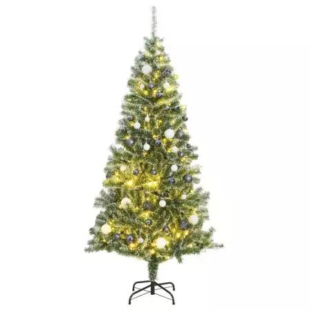 Albero di Natale Artificiale con 300 LED Palline e Neve 240 cm