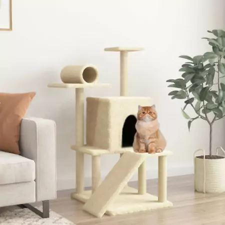 Albero per Gatti con Tiragraffi in Sisal Crema 110,5 cm