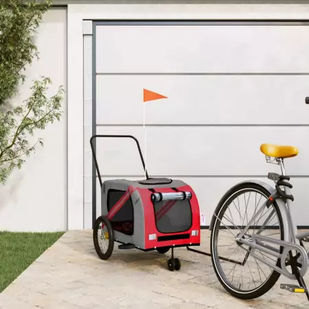 Rimorchio da Bici per Cani Rosso e Grigio Oxford e Ferro