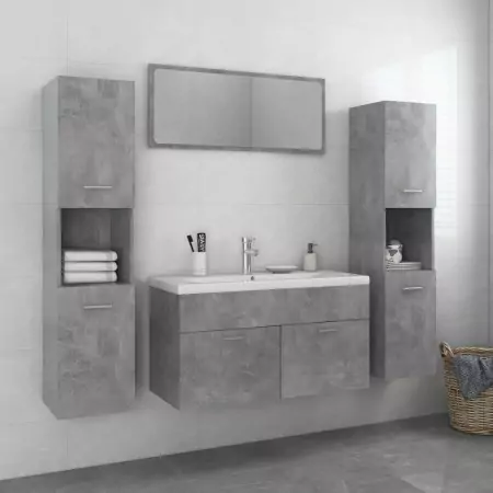 Set Mobili da Bagno Grigio Cemento in Truciolato