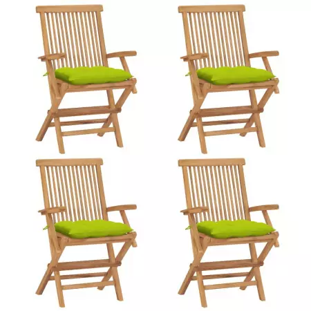 Sedie da Giardino Cuscini Verde Brillante 4 pz Massello di Teak