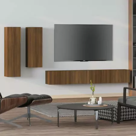 Set Mobili Porta TV 4 pz Rovere Marrone in Legno Multistrato