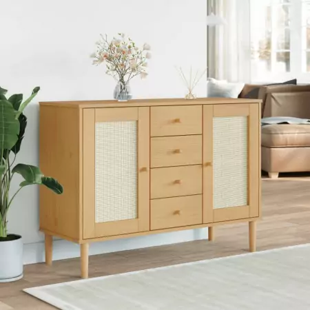 Credenza SENJA Marrone 112x40x80 cm in Legno Massello di Pino