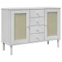 Credenza SENJA Aspetto Rattan Bianco 112x40x80 cm Massello Pino