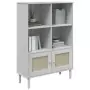 Credenza SENJA Aspetto Rattan Bianco 90x35x130 cm Massello Pino