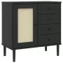 Credenza SENJA Aspetto Rattan Nero 80x40x80 cm Massello Pino