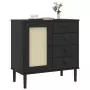 Credenza SENJA Aspetto Rattan Nero 80x40x80 cm Massello Pino