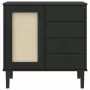 Credenza SENJA Aspetto Rattan Nero 80x40x80 cm Massello Pino