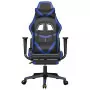 Sedia da Gaming con Poggiapiedi Nero e Blu in Similpelle