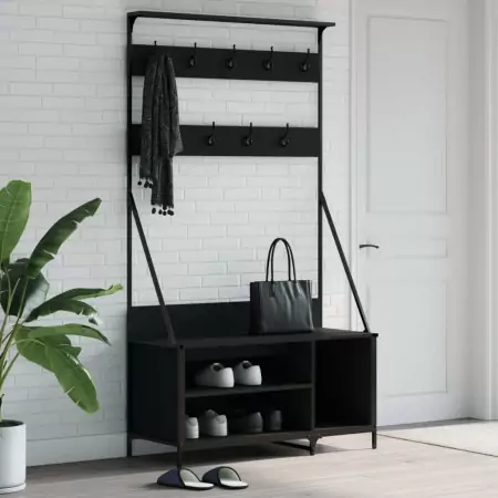 Appendiabiti con Porta Scarpe Nero 100x41x184 cm