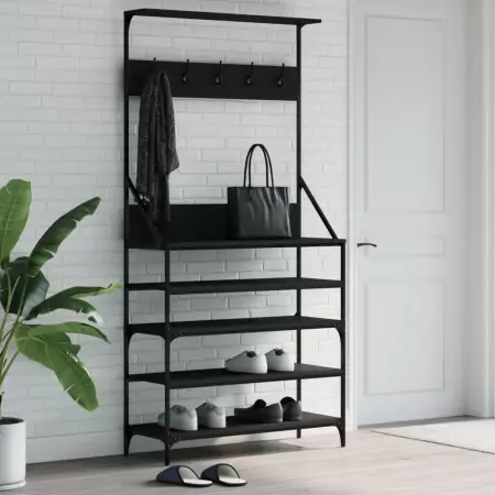 Appendiabiti con Porta Scarpe Nero 90x34x184 cm