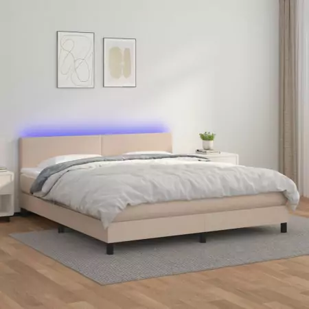 Giroletto Molle Materasso e LED Cappuccino 160x200cm Similpelle