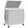 Cesto Portabiancheria con Ruote Bianco 60x35x60,5 cm Rattan