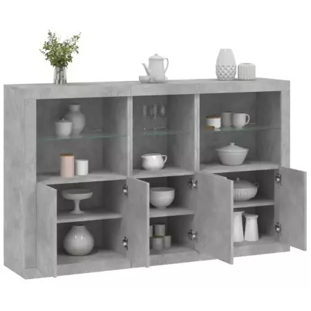 Credenza con Luci LED Grigio Cemento 162x37x100 cm