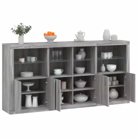 Credenza con Luci LED Grigio Sonoma 202x37x100 cm