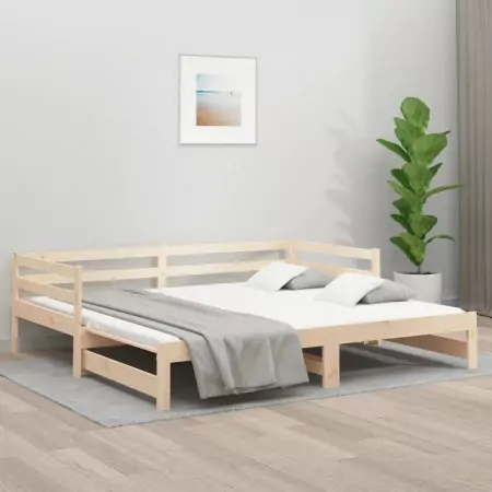 Divano Letto con Letto Estraibile 90x190 cm Legno Massello Pino