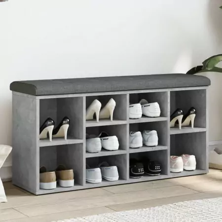 Panca Porta Scarpe Grigio Cemento 102x32x50cm Legno Multistrato