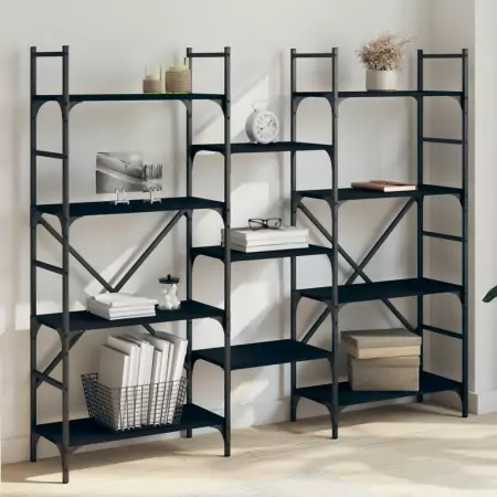 Libreria Nera 160x28,5x136,5 cm in Legno Multistrato