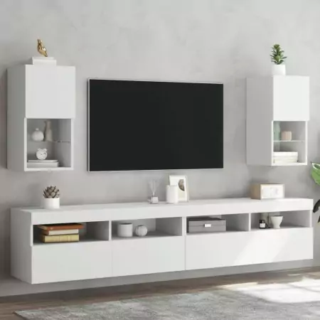 Mobili TV con Luci LED 2pz Bianchi 30,5x30x60 cm