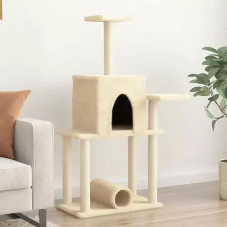 Albero per Gatti con Tiragraffi in Sisal Crema 122 cm