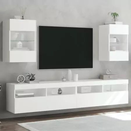 Mobili TV a Parete con Luci LED 2pz Bianchi 40x30x60,5 cm