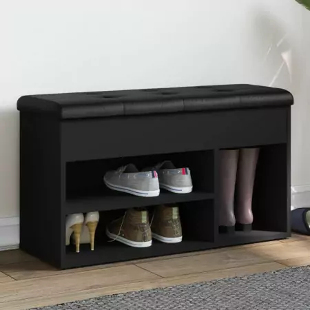 Panca Porta Scarpe Nera 82x32x45,5 cm in Legno Multistrato