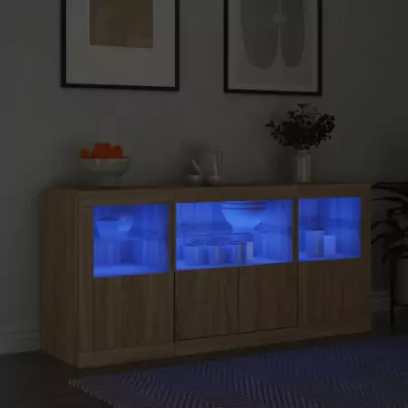 Credenza con Luci LED Rovere Sonoma 142,5x37x67 cm