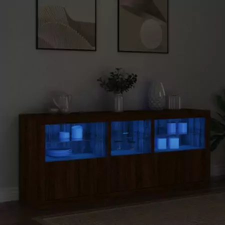 Credenza con Luci LED Rovere Marrone 162x37x67 cm