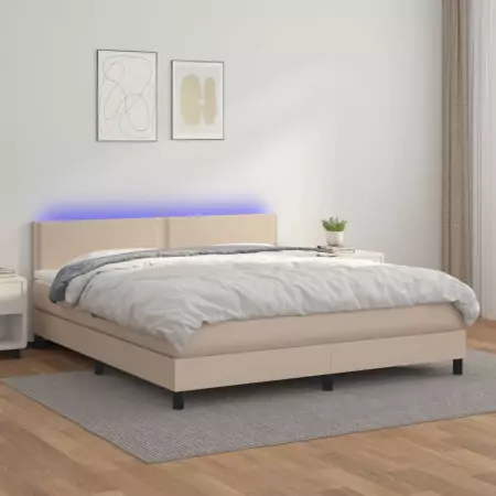 Giroletto Molle Materasso e LED Cappuccino 180x200cm Similpelle