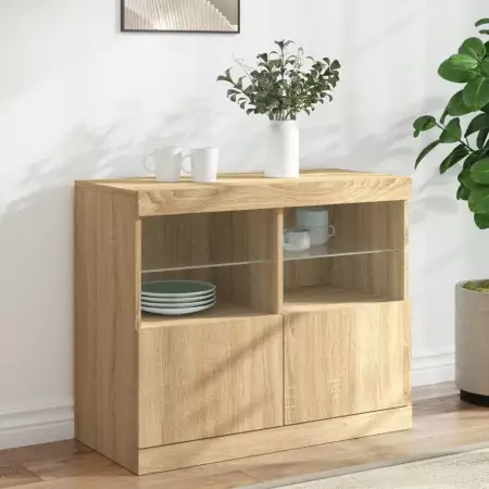 Credenza con Luci LED Rovere Sonoma 81x37x67 cm