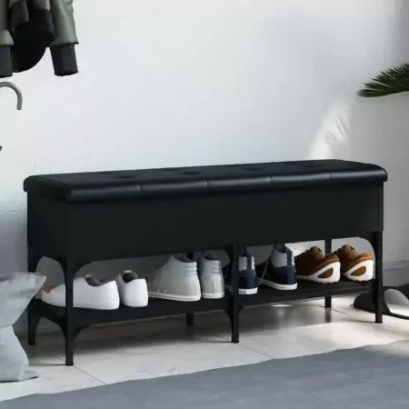 Panca Porta Scarpe Nera 102x32x45 cm in Legno Multistrato