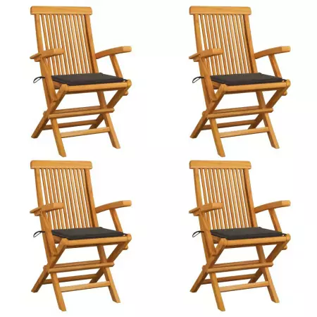 Sedie da Giardino e Cuscini Grigio Talpa 4 pz Massello di Teak