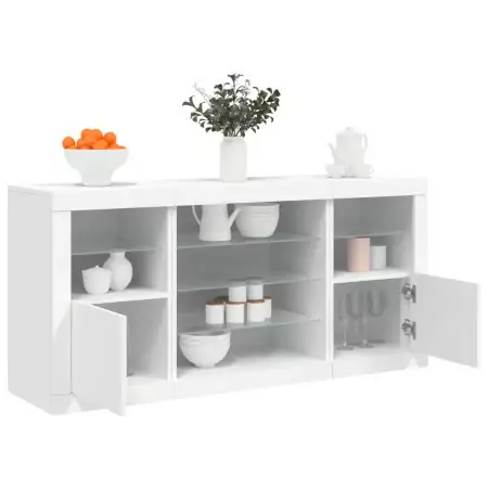 Credenza con Luci LED Bianca 142,5x37x67 cm